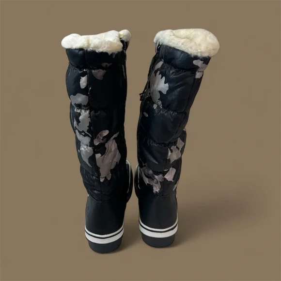 GlobalWin Women's Black & Gray Camouflage Snow Boots • Faux Fur Lining •Size 8.5 - Picture 8 of 16